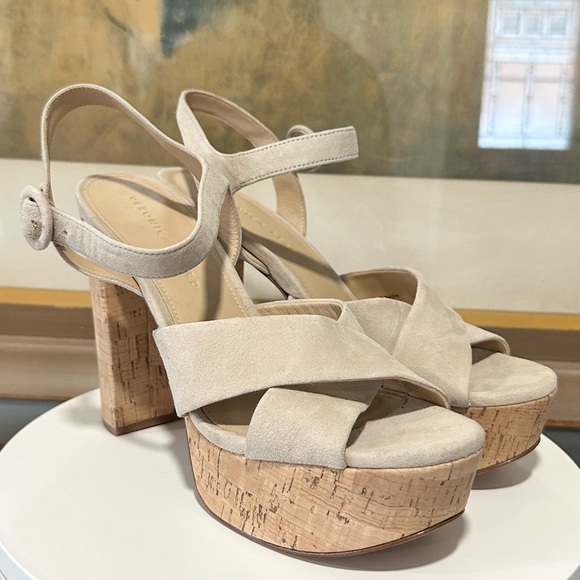 🌹VERONICA BEARD🌹 Lucille Cork Suede Platform Sandals Size: 9M - Picture 5 of 16